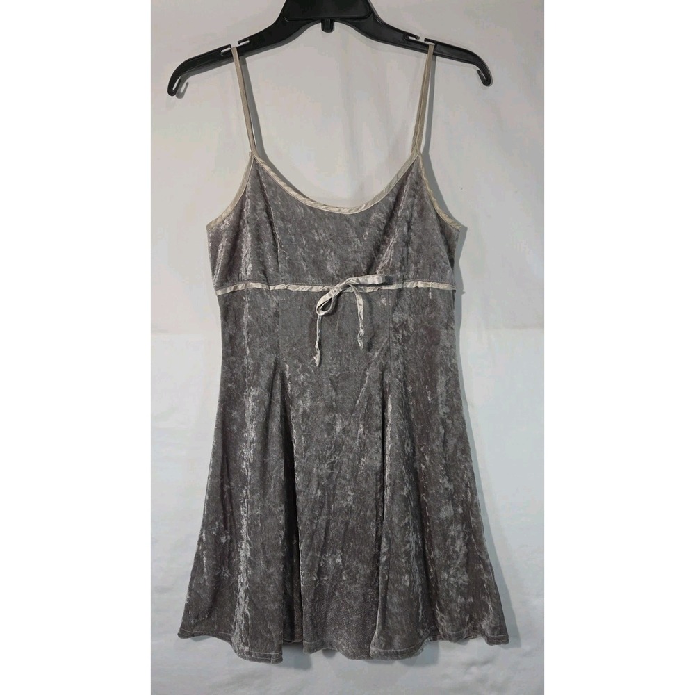 Y2K 90s City Triangles Babydoll Dress Crushed Velvet Small Mini Gray Bodycon